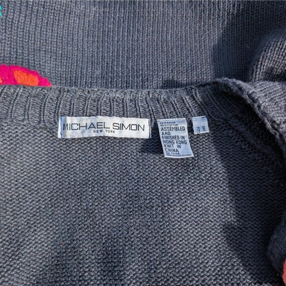 Michael Simon Jewelry Embroidered Knit Sweater Large Button Front Cardigan Art - Picture 5 of 9